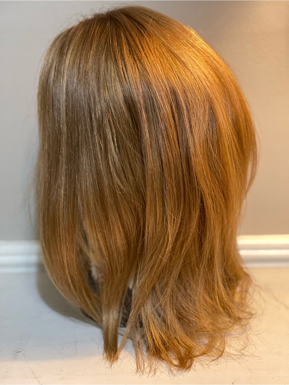 Serenity Dark Copper Blonde Human Hair Topper with realistic hand tied silk cap